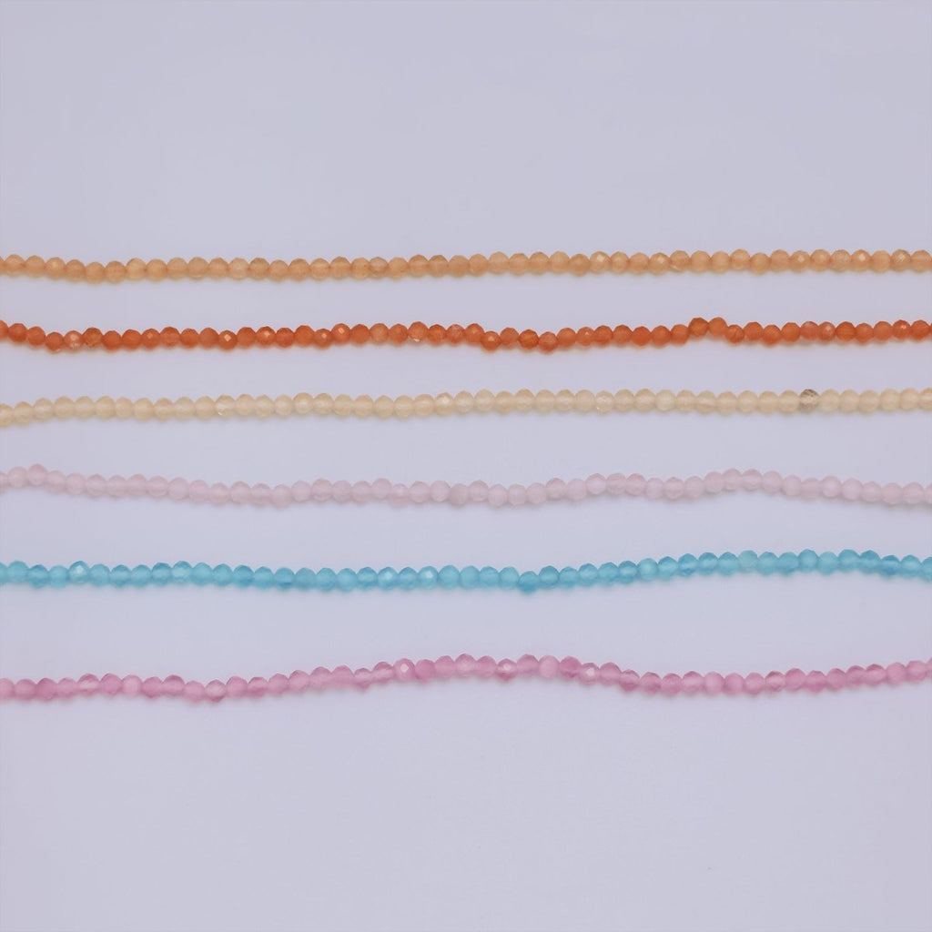 24K Gold plated 3mm Round Gemstone 15 Inch Necklace | WA - 3074 