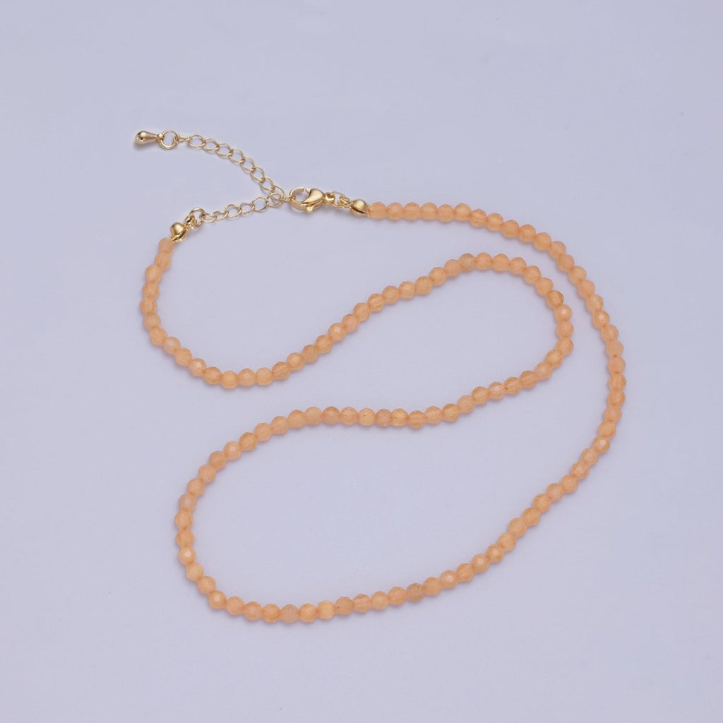 24K Gold plated 3mm Round Gemstone 15 Inch Necklace | WA - 3074 