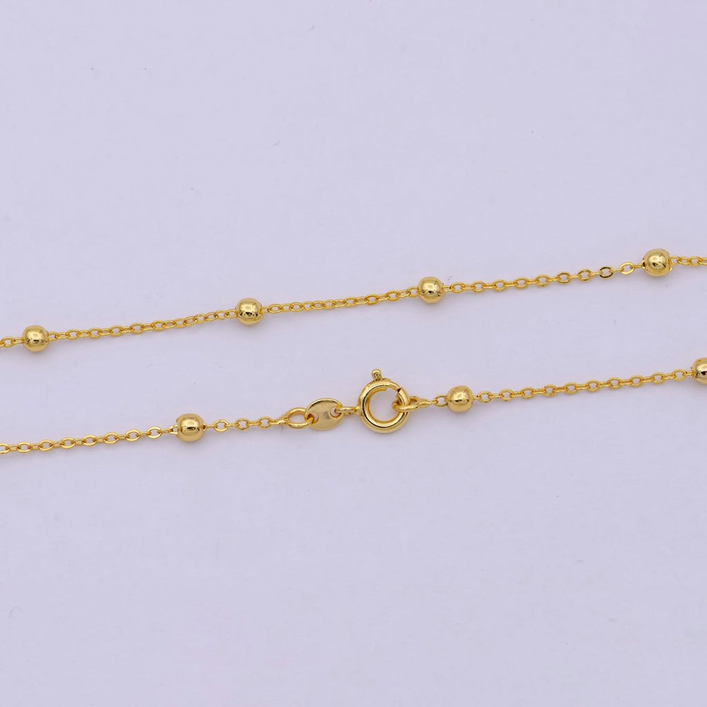 24K Gold plated 3mm Satellite Bead Cable 20 Inch Layering Chain Necklace | WA-2155 Clearance Pricing - DLUXCA