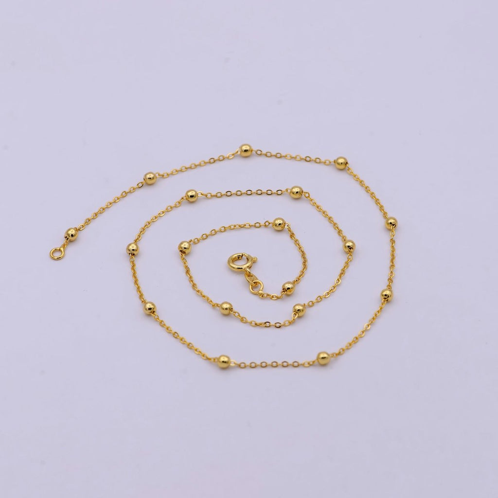 24K Gold plated 3mm Satellite Bead Cable 20 Inch Layering Chain Necklace | WA-2155 Clearance Pricing - DLUXCA