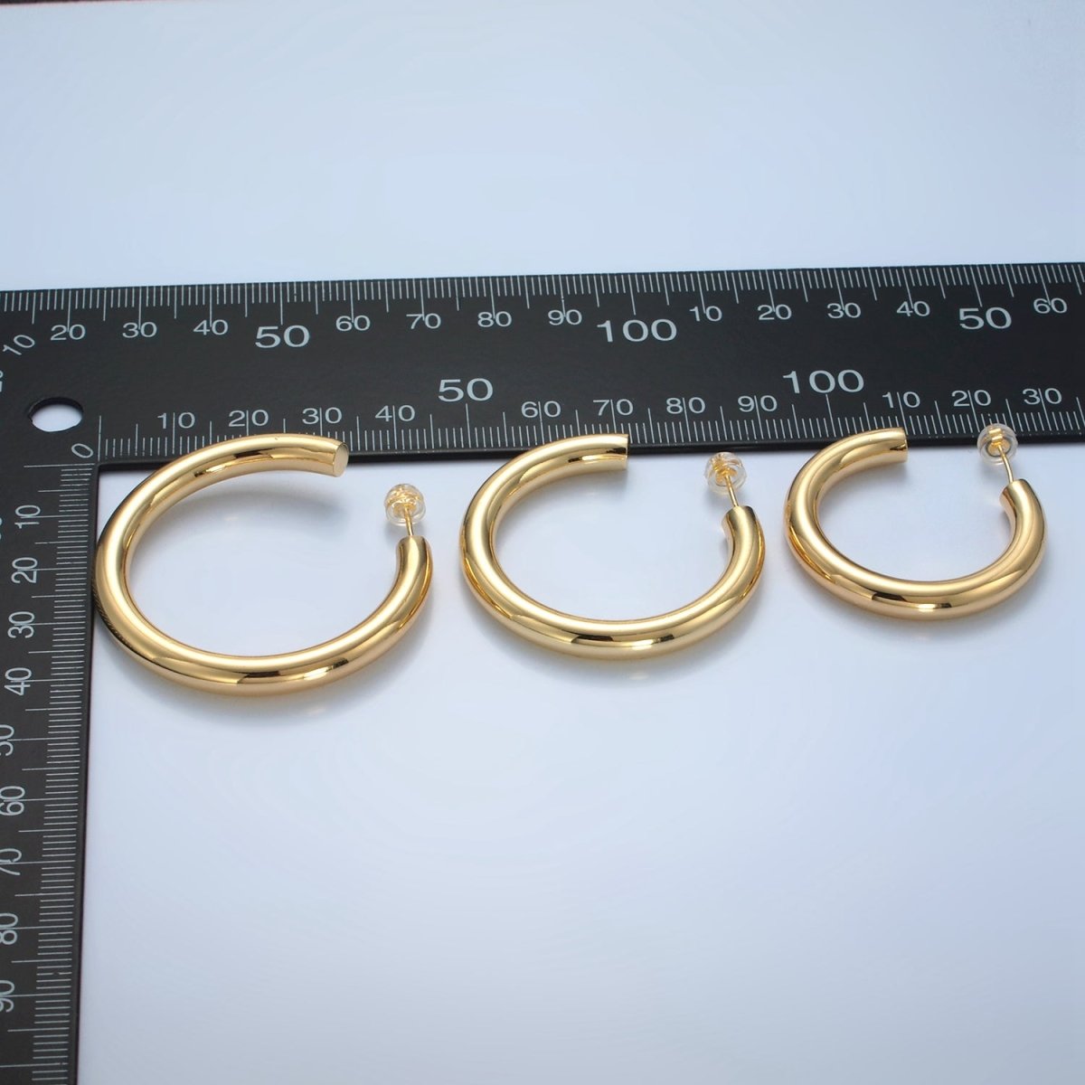 24K Gold plated 40mm, 45mm, 35mm Minimalist C - Shaped Hoop Earrings | AD720 - AD722 - DLUXCA