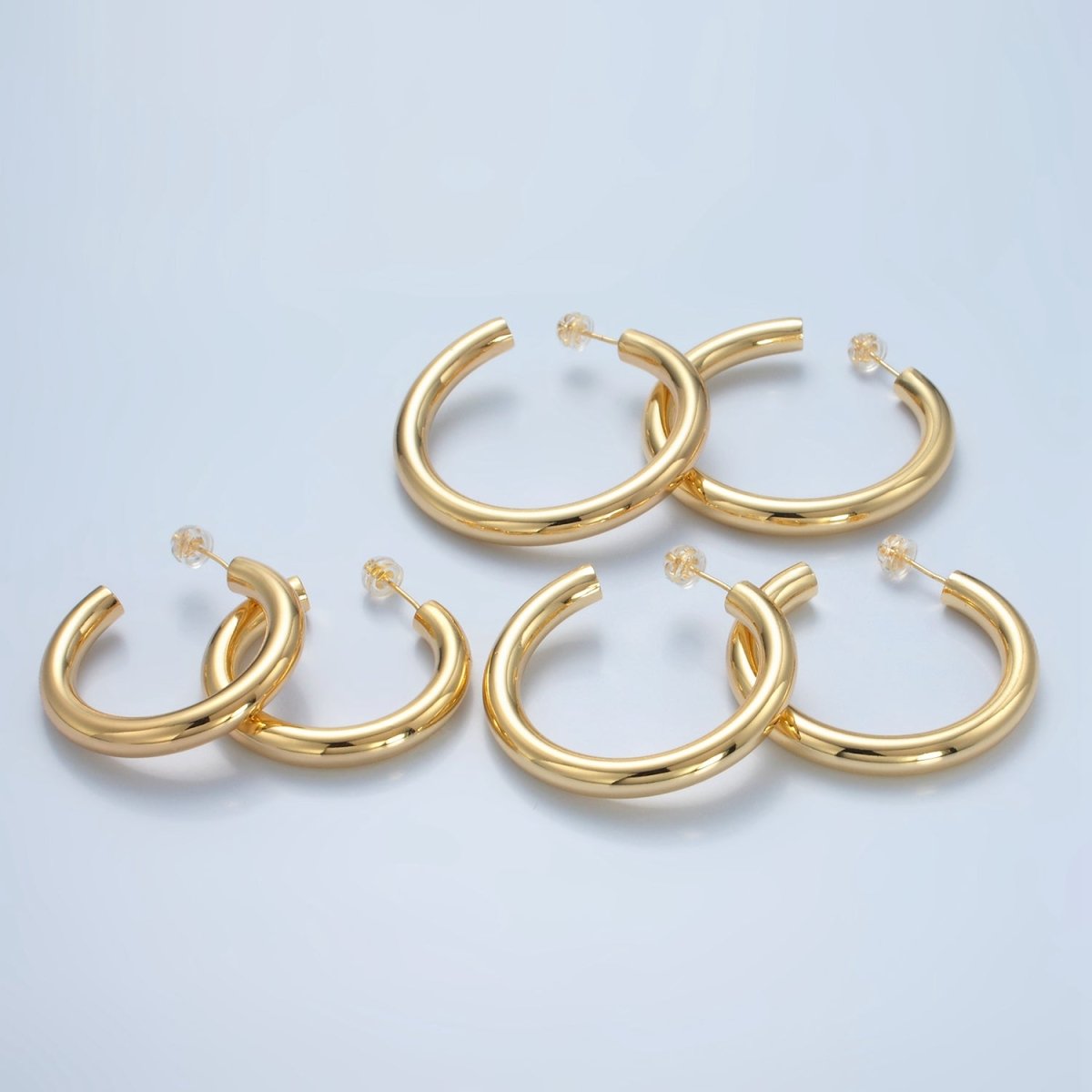 24K Gold plated 40mm, 45mm, 35mm Minimalist C - Shaped Hoop Earrings | AD720 - AD722 - DLUXCA