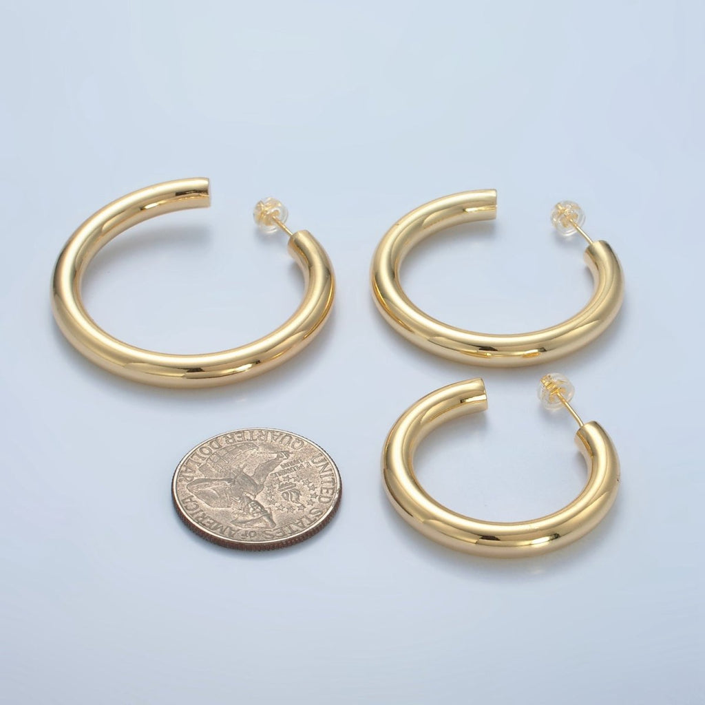 24K Gold plated 40mm, 45mm, 35mm Minimalist C - Shaped Hoop Earrings | AD720 - AD722 - DLUXCA