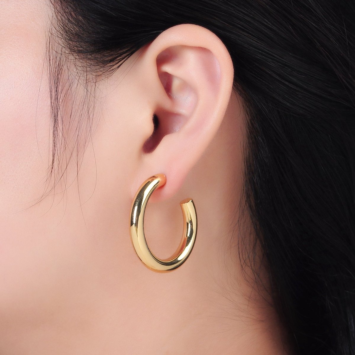 24K Gold plated 40mm, 45mm, 35mm Minimalist C - Shaped Hoop Earrings | AD720 - AD722 - DLUXCA