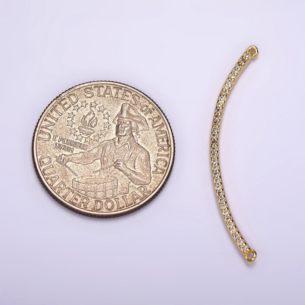 24K Gold plated 40mm Clear Micro Paved CZ Curved Band Connector | G801 - DLUXCA