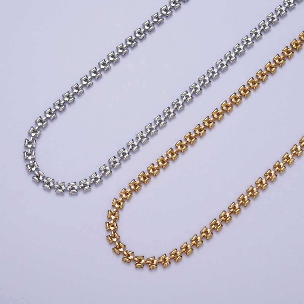 24K Gold plated 4.2mm Designed Boxy Gold, Silver Unfinished Chain | ROLL-879, ROLL-880 Clearance Pricing - DLUXCA