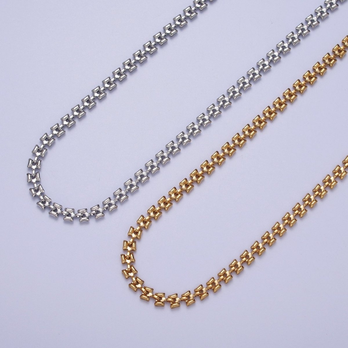 24K Gold plated 4.2mm Designed Boxy Gold, Silver Unfinished Chain | ROLL-879, ROLL-880 Clearance Pricing - DLUXCA
