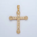 24K Gold plated 43mm Clear CZ Baguette Micro Paved Cross Pendant | AA1394 - DLUXCA