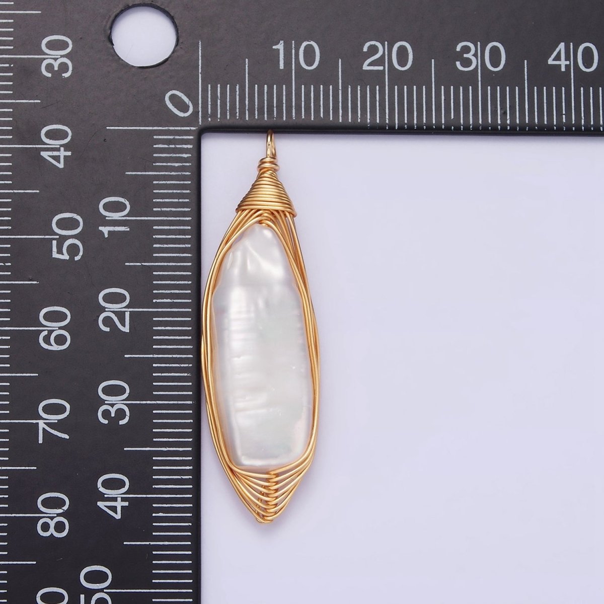 24K Gold plated 44.5mm Flat Baroque Freshwater Pearl Multiple Wire Charm | N1043 - DLUXCA