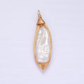24K Gold plated 44.5mm Flat Baroque Freshwater Pearl Multiple Wire Charm | N1043 - DLUXCA