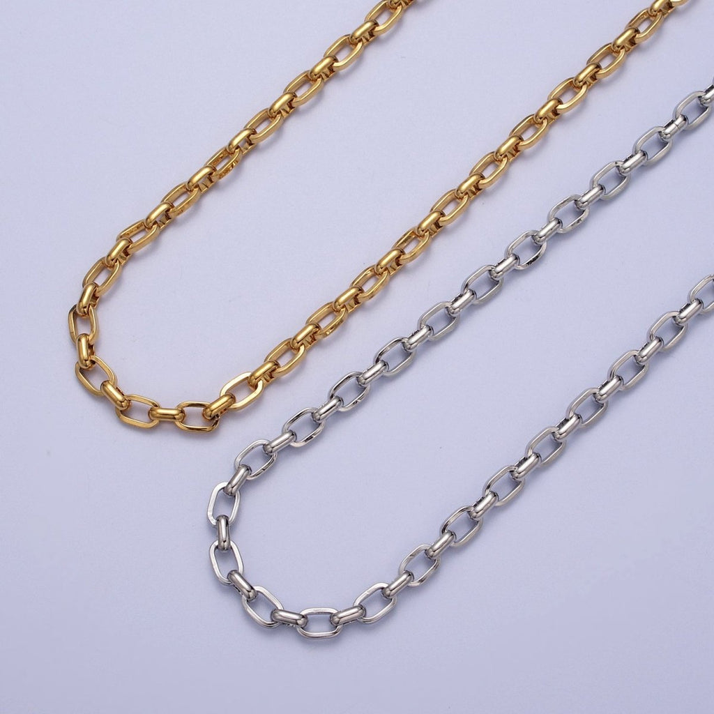 24K Gold plated 4.4mm Unfinished Cable Chain in Gold & Silver | ROLL-1002 ROLL-1003 Clearance Pricing - DLUXCA