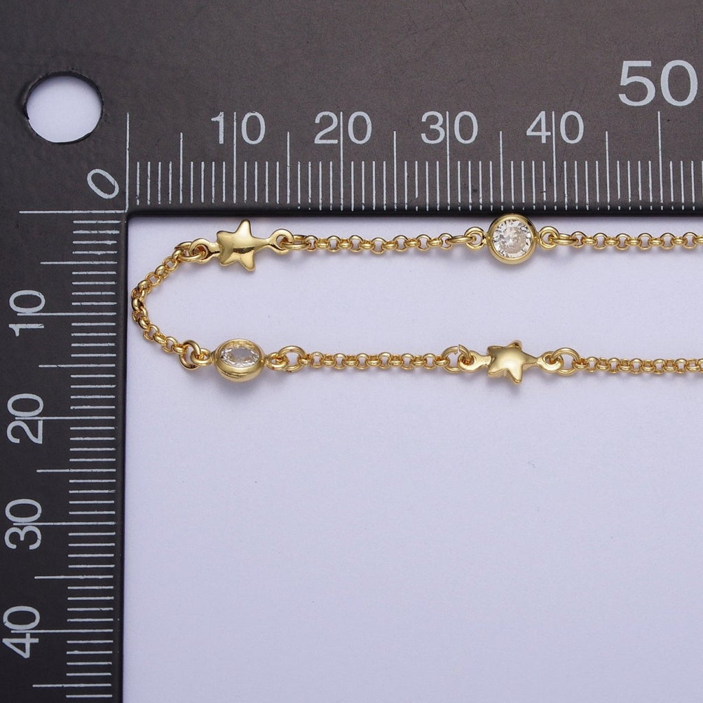 24K Gold plated 4.5mm Celestial Star Cubic Zirconia Unfinished Designed Chain | ROLL-876 Clearance Pricing - DLUXCA