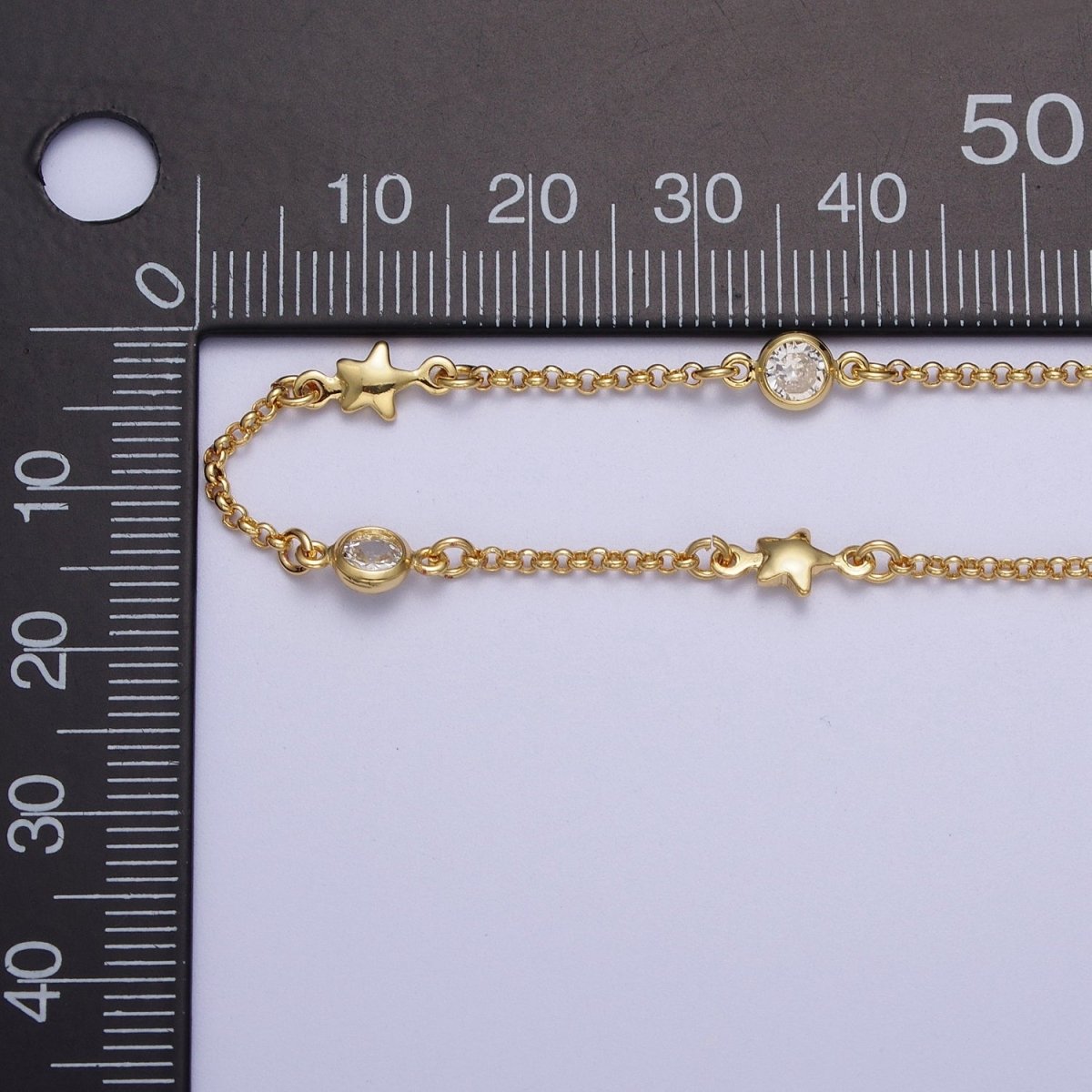 24K Gold plated 4.5mm Celestial Star Cubic Zirconia Unfinished Designed Chain | ROLL-876 Clearance Pricing - DLUXCA