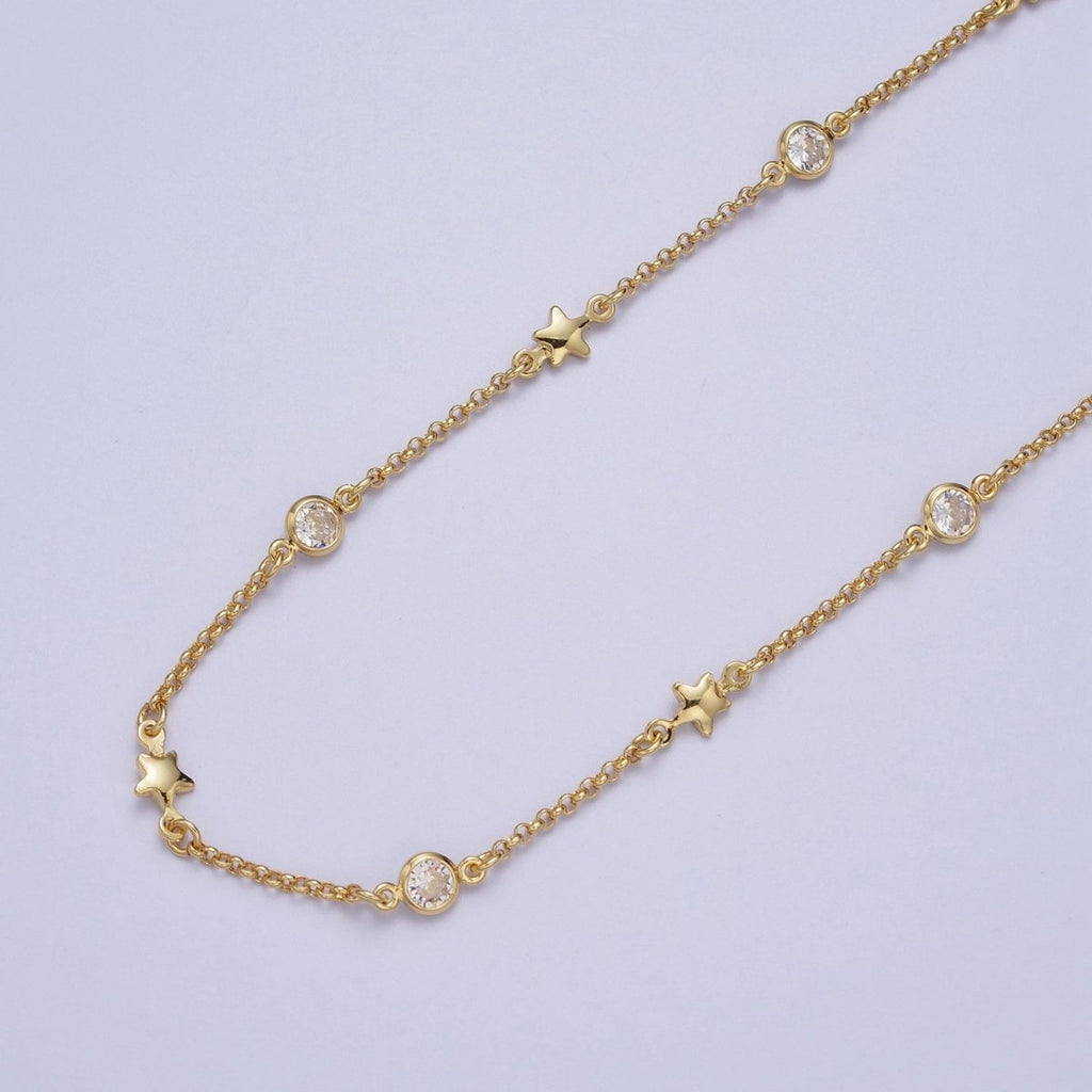 24K Gold plated 4.5mm Celestial Star Cubic Zirconia Unfinished Designed Chain | ROLL-876 Clearance Pricing - DLUXCA