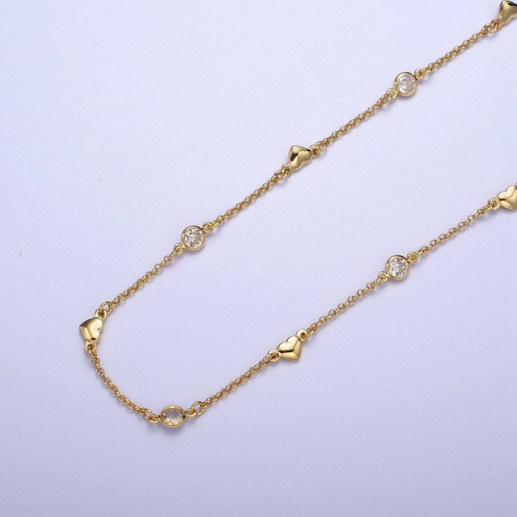 24K Gold plated 4.5mm Heart Cubic Zirconia Unfinished Designed Chain | ROLL-877 Clearance Pricing - DLUXCA