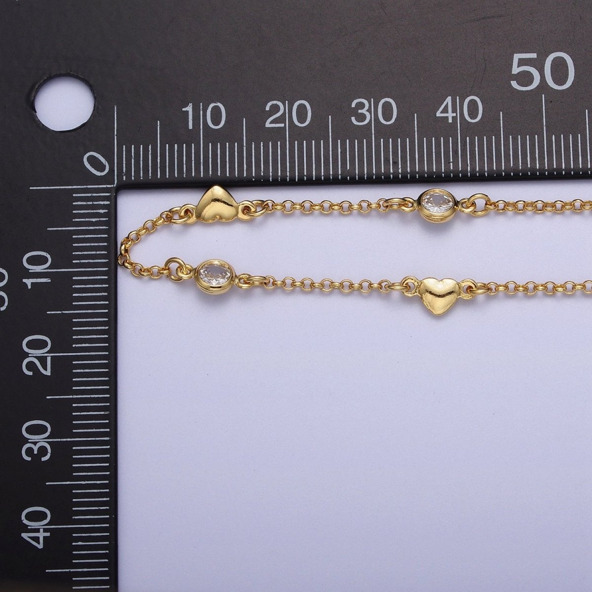 24K Gold plated 4.5mm Heart Cubic Zirconia Unfinished Designed Chain | ROLL-877 Clearance Pricing - DLUXCA