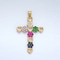 24K Gold plated 45mm Multicolor Heart Flower Cross Pendant | AH188 - DLUXCA