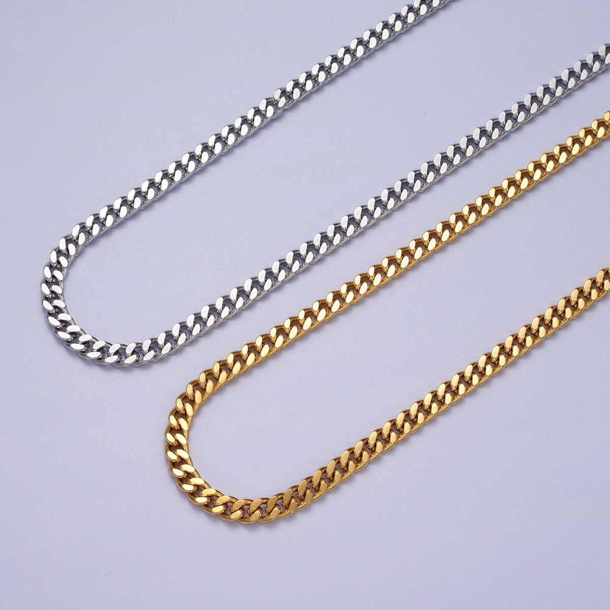 24K Gold plated 4.6mm Concave Flat Cuban Curb Unfinished Gold, Silver Chain | ROLL-909, ROLL-910 Clearance Pricing - DLUXCA