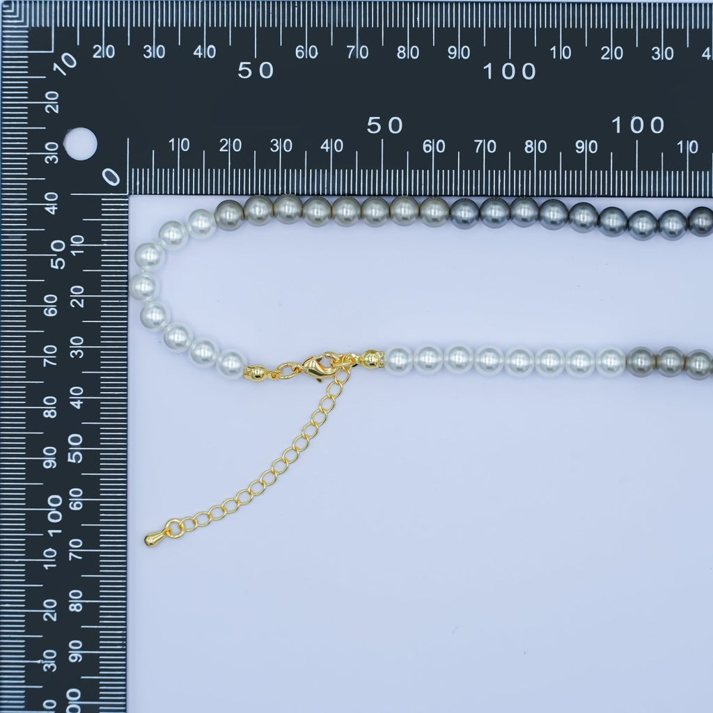 24K Gold plated 4mm, 6mm Gradient White - Grey Shell Pearl 17 Inch Necklace | WA - 2794 WA - 2795 