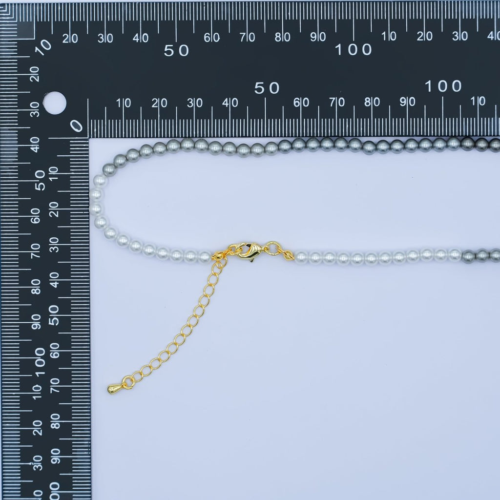 24K Gold plated 4mm, 6mm Gradient White - Grey Shell Pearl 17 Inch Necklace | WA - 2794 WA - 2795 