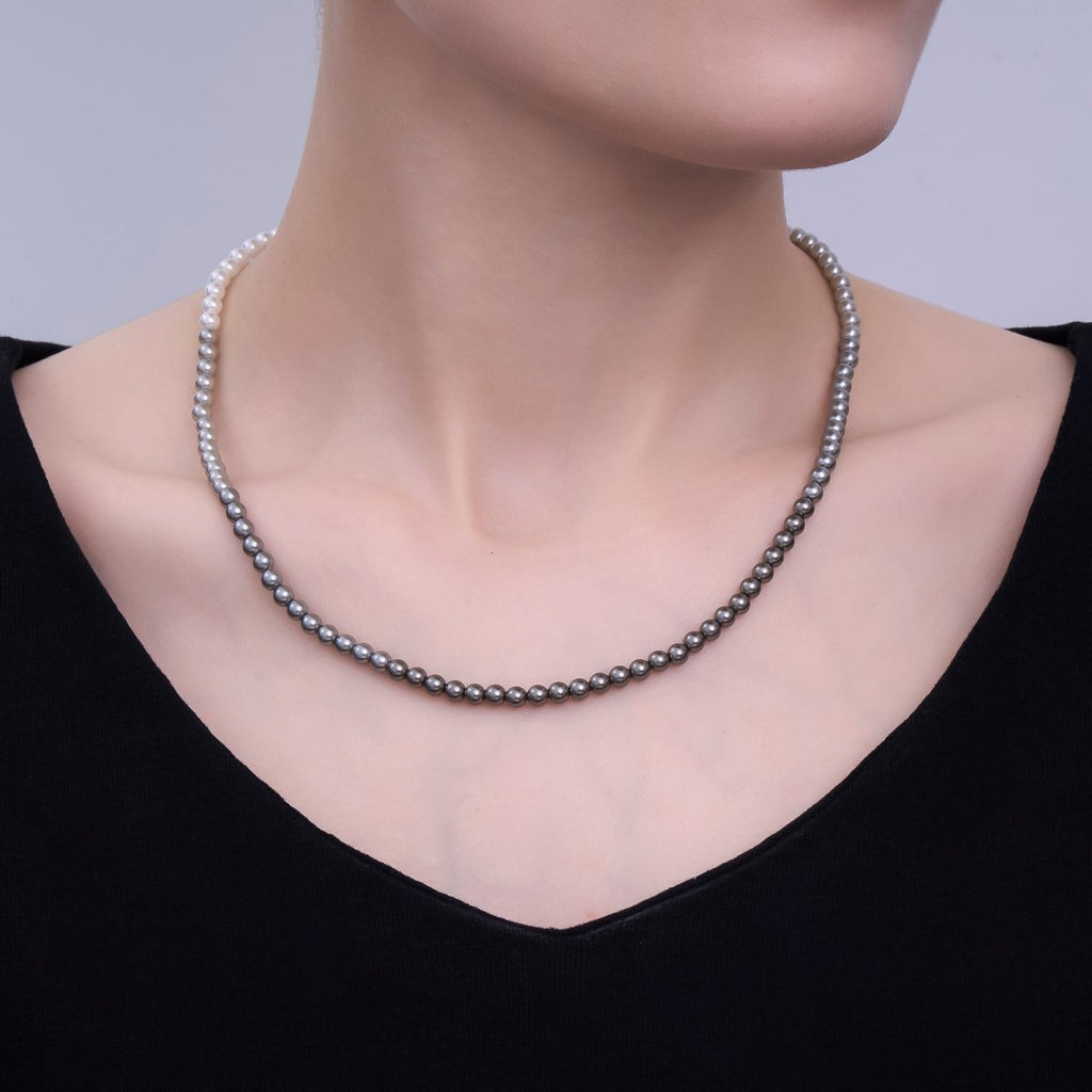 24K Gold plated 4mm, 6mm Gradient White - Grey Shell Pearl 17 Inch Necklace | WA - 2794 WA - 2795 