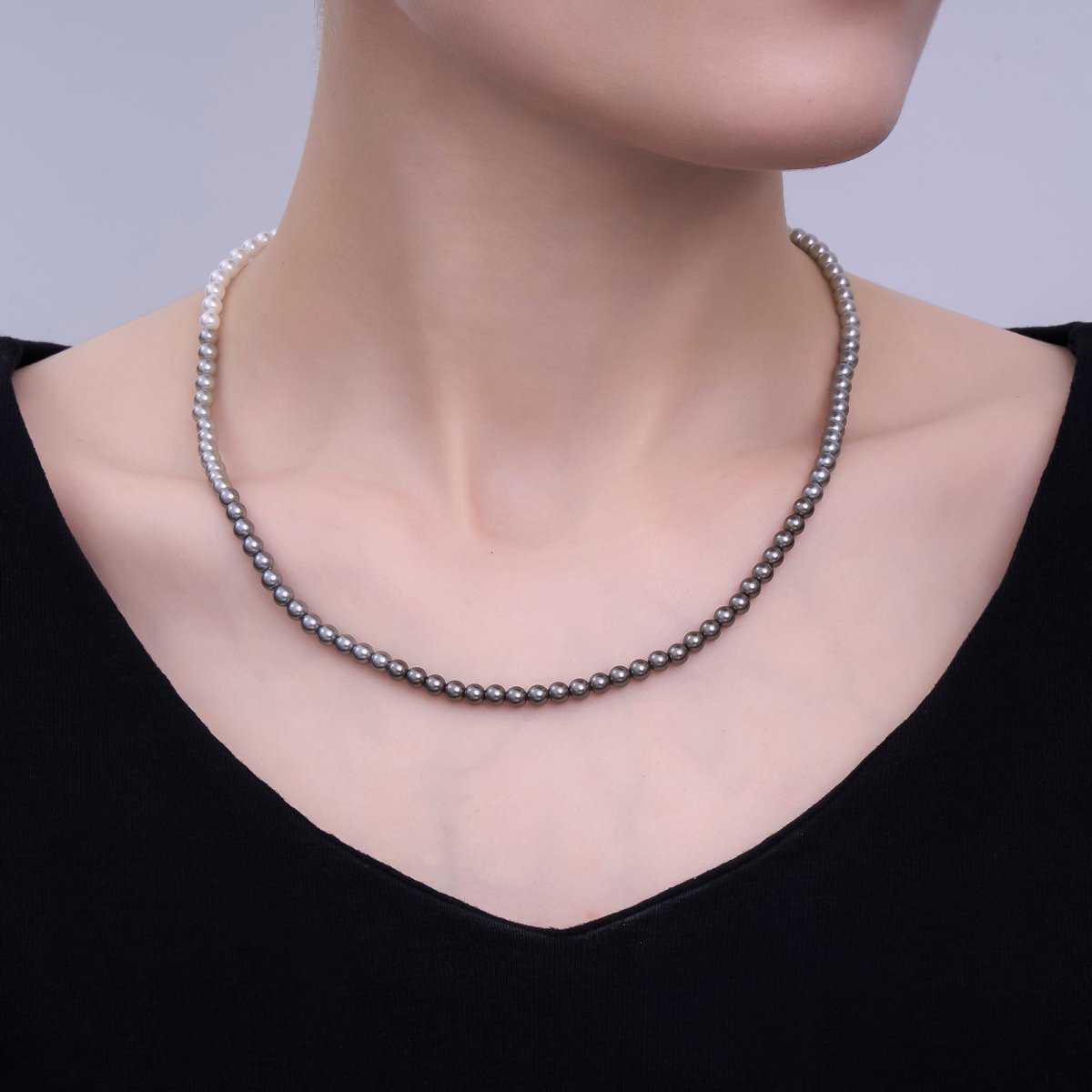 24K Gold plated 4mm, 6mm Gradient White - Grey Shell Pearl 17 Inch Necklace | WA - 2794 WA - 2795 