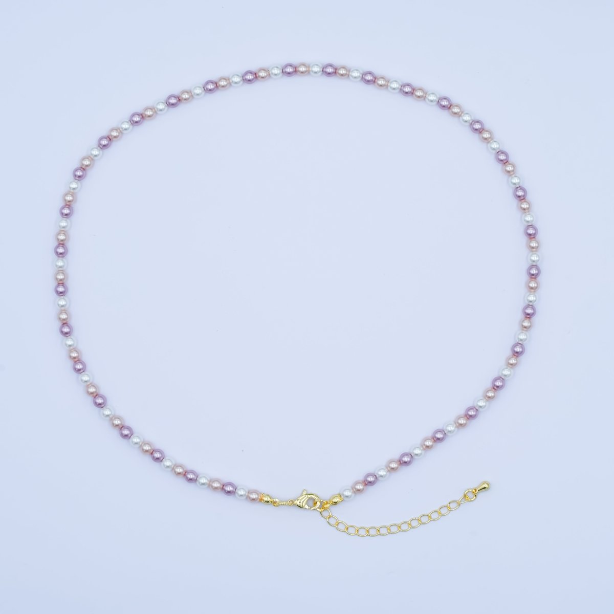 24K Gold plated 4mm, 6mm Gradient White - Pink - Purple Shell Pearl 17 Inch Necklace | WA - 2791 WA - 2792 