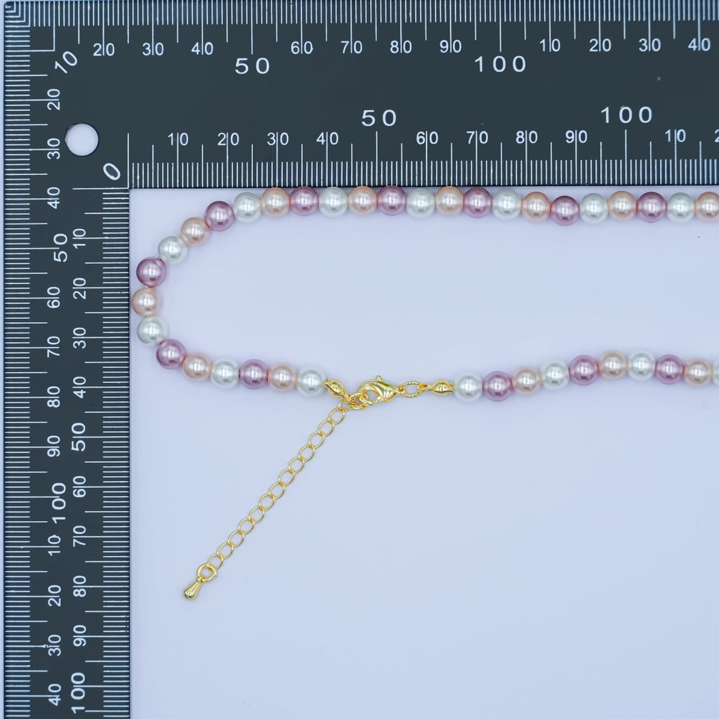 24K Gold plated 4mm, 6mm Gradient White - Pink - Purple Shell Pearl 17 Inch Necklace | WA - 2791 WA - 2792 
