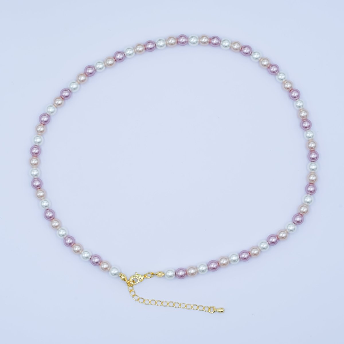 24K Gold plated 4mm, 6mm Gradient White - Pink - Purple Shell Pearl 17 Inch Necklace | WA - 2791 WA - 2792 