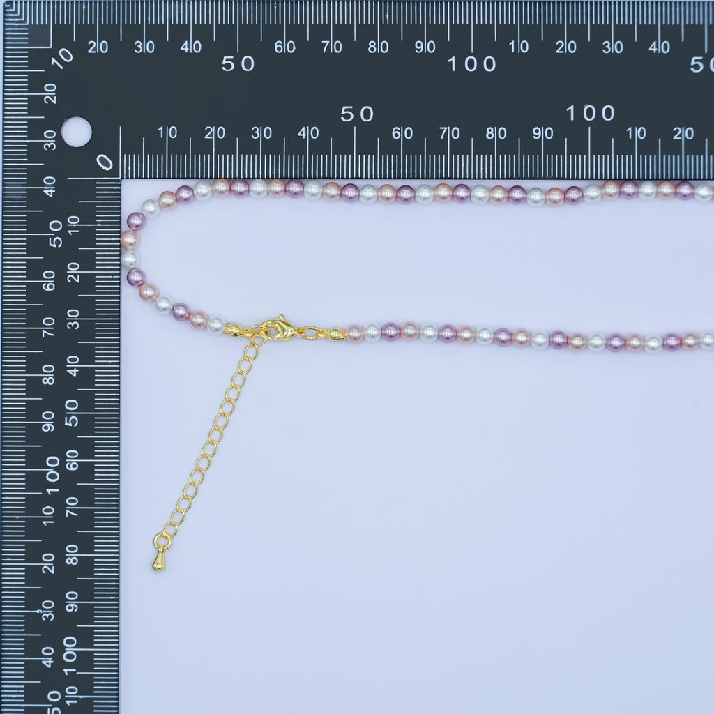 24K Gold plated 4mm, 6mm Gradient White - Pink - Purple Shell Pearl 17 Inch Necklace | WA - 2791 WA - 2792 