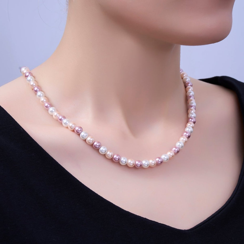 24K Gold plated 4mm, 6mm Gradient White - Pink - Purple Shell Pearl 17 Inch Necklace | WA - 2791 WA - 2792 
