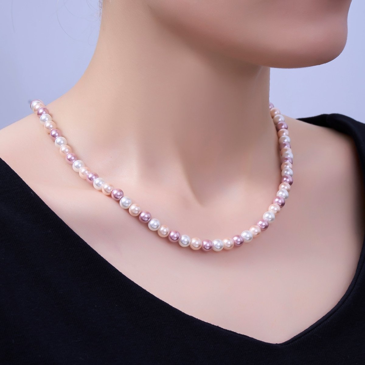 24K Gold plated 4mm, 6mm Gradient White - Pink - Purple Shell Pearl 17 Inch Necklace | WA - 2791 WA - 2792 