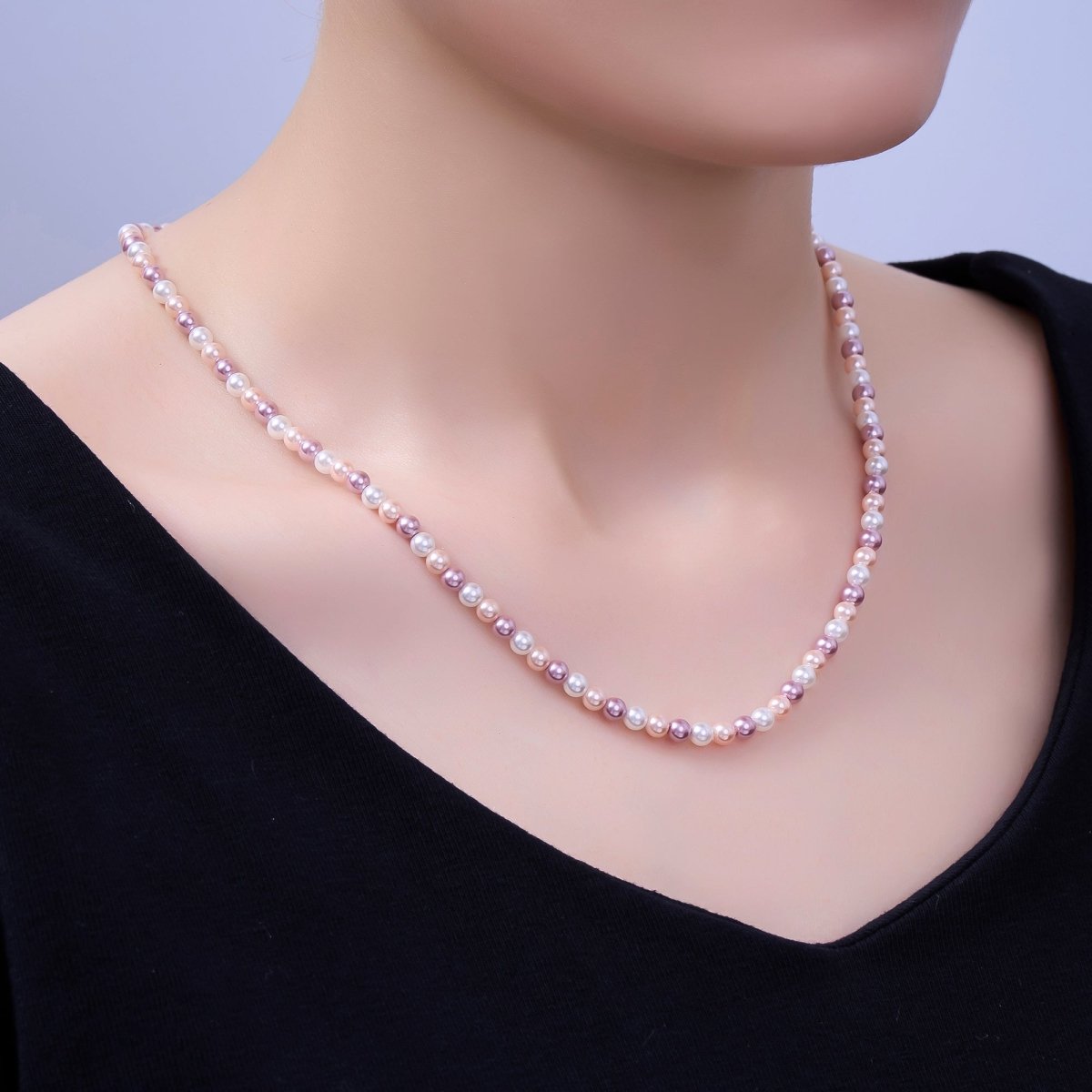 24K Gold plated 4mm, 6mm Gradient White - Pink - Purple Shell Pearl 17 Inch Necklace | WA - 2791 WA - 2792 
