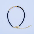 24K Gold plated 4mm AB Blue Black Goldstone Multifaceted Gemstone 7.5 Inch Bracelet | WA-2890