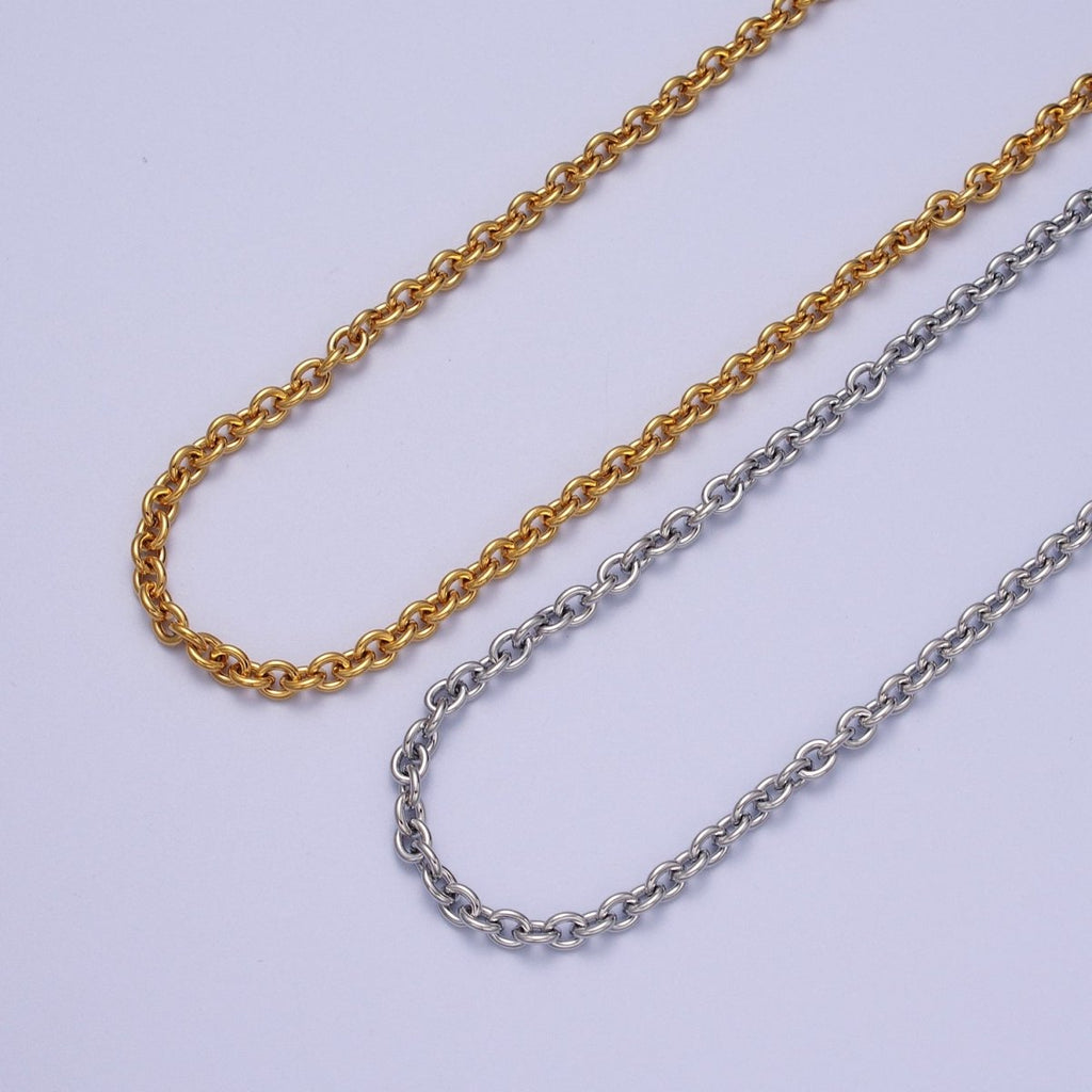 24K Gold plated 4mm Cable Rolo Unfinished Chain in Gold & Silver | ROLL-990, ROLL-991 Clearance Pricing - DLUXCA