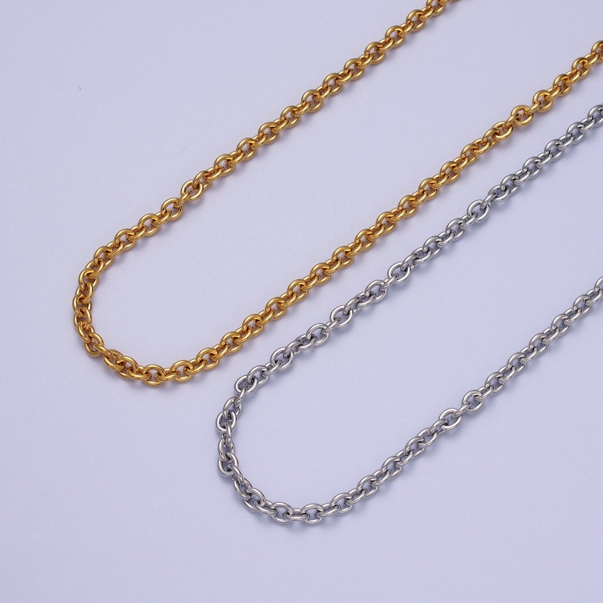 24K Gold plated 4mm Cable Rolo Unfinished Chain in Gold & Silver | ROLL-990, ROLL-991 Clearance Pricing - DLUXCA