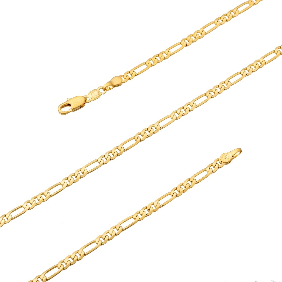 24K Gold plated 4mm Flat Figaro Chain GF Finished Necklace 20" inch Gold Chain Finished Gold plated Chain Ready To Wear Chain Necklace, 3mm Figaro Necklace w/ Lobster Clasps | CN-483 Clearance Pricing - DLUXCA