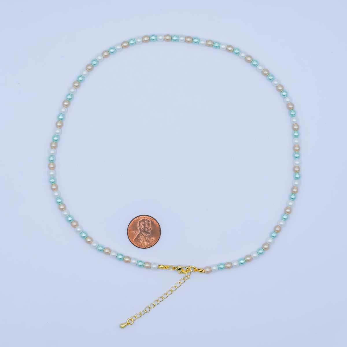 24K Gold plated 4mm Green Peach Multicolor Shell Pearl 17 Inch Necklace | WA - 2793 