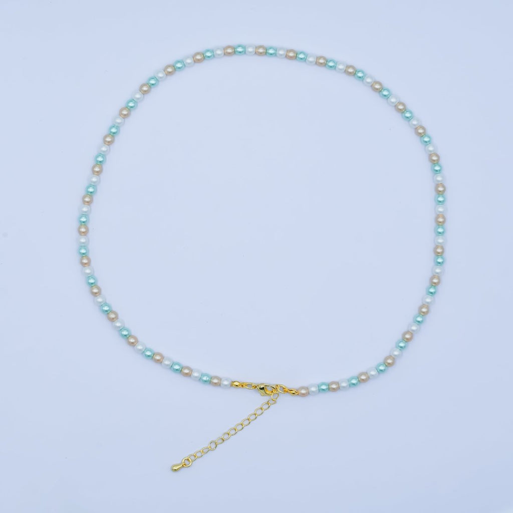 24K Gold plated 4mm Green Peach Multicolor Shell Pearl 17 Inch Necklace | WA - 2793 