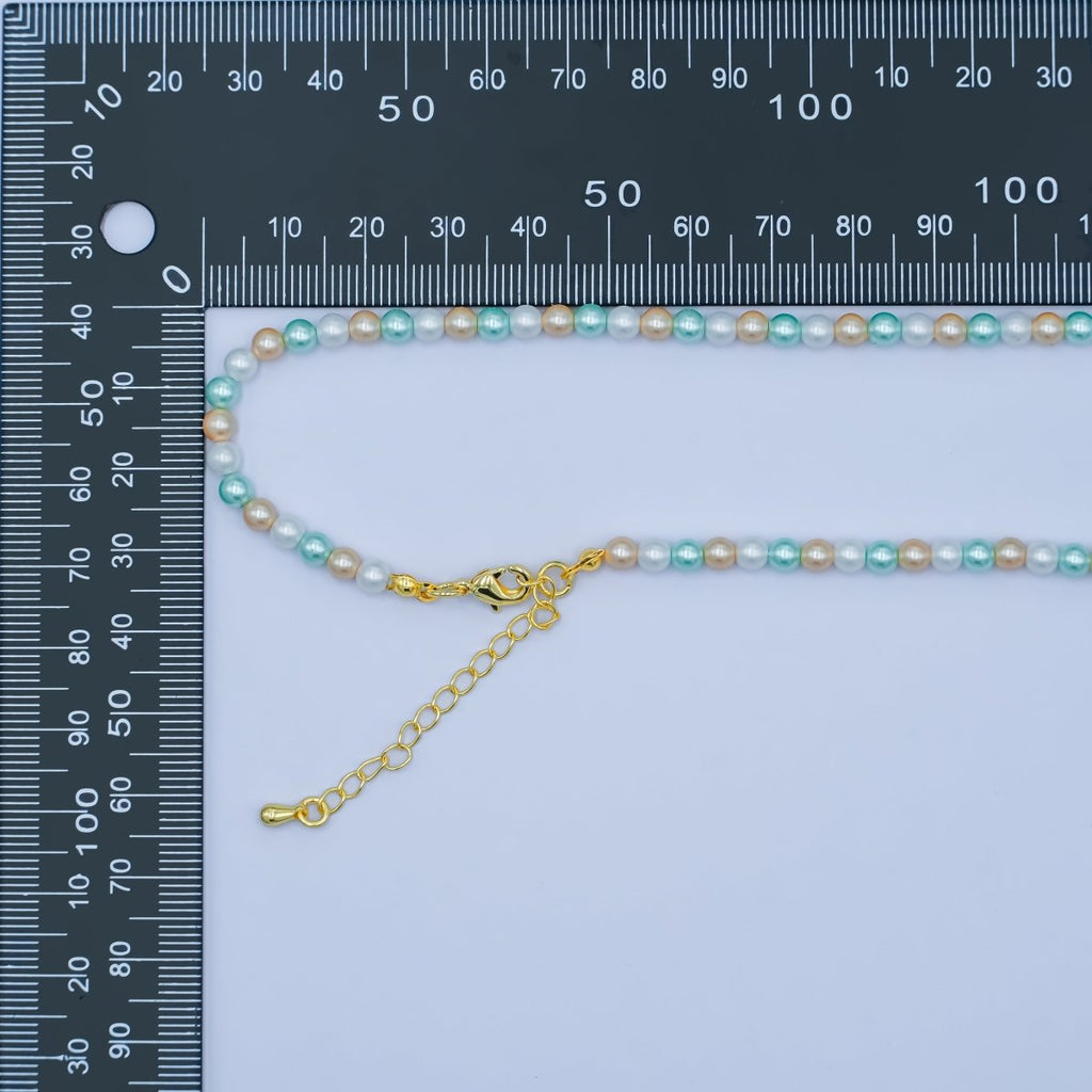 24K Gold plated 4mm Green Peach Multicolor Shell Pearl 17 Inch Necklace | WA - 2793 