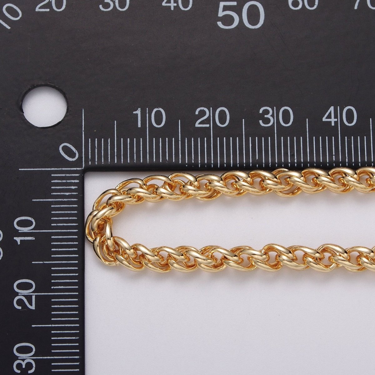24K Gold plated 4mm Wheat Statement Double Link Unfinished Chain by Yard in Gold & Silver | ROLL-1045, ROLL-1079 Clearance Pricing - DLUXCA