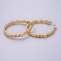 24K Gold plated 50mm Clear CZ Ribbed Latch Hoop Earrings | AE346 - DLUXCA