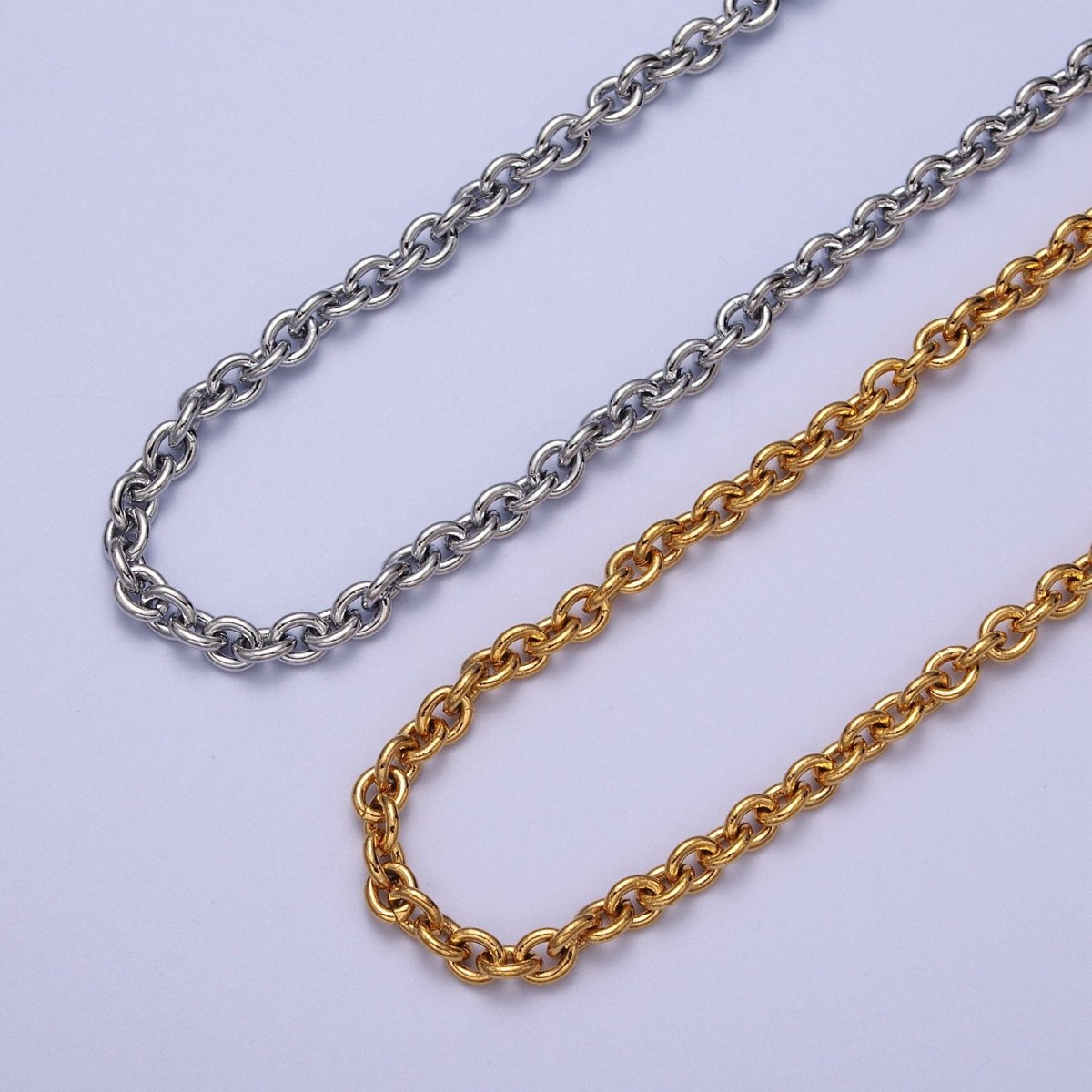 24K Gold plated 5.2mm Cable Unfinished Statement Chain in Gold & Silver | ROLL-964, ROLL-965 Clearance Pricing - DLUXCA