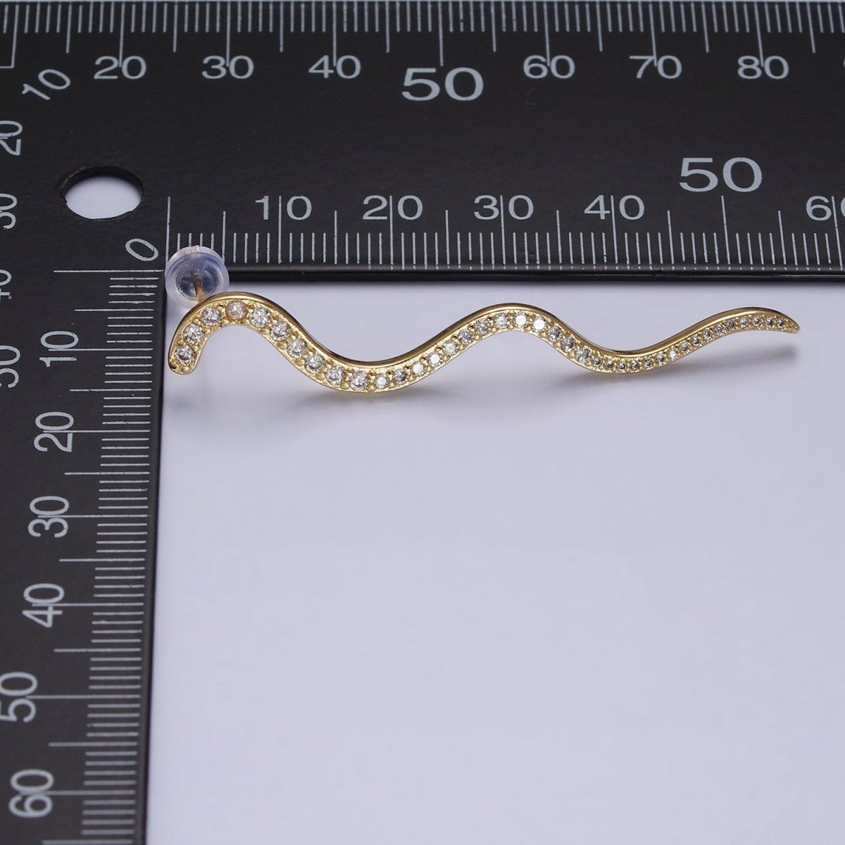 24K Gold plated 55.7mm Slither Snake Micro Paved CZ Geometric Drop Stud Earrings | AB726 - DLUXCA