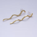 24K Gold plated 55.7mm Slither Snake Micro Paved CZ Geometric Drop Stud Earrings | AB726 - DLUXCA