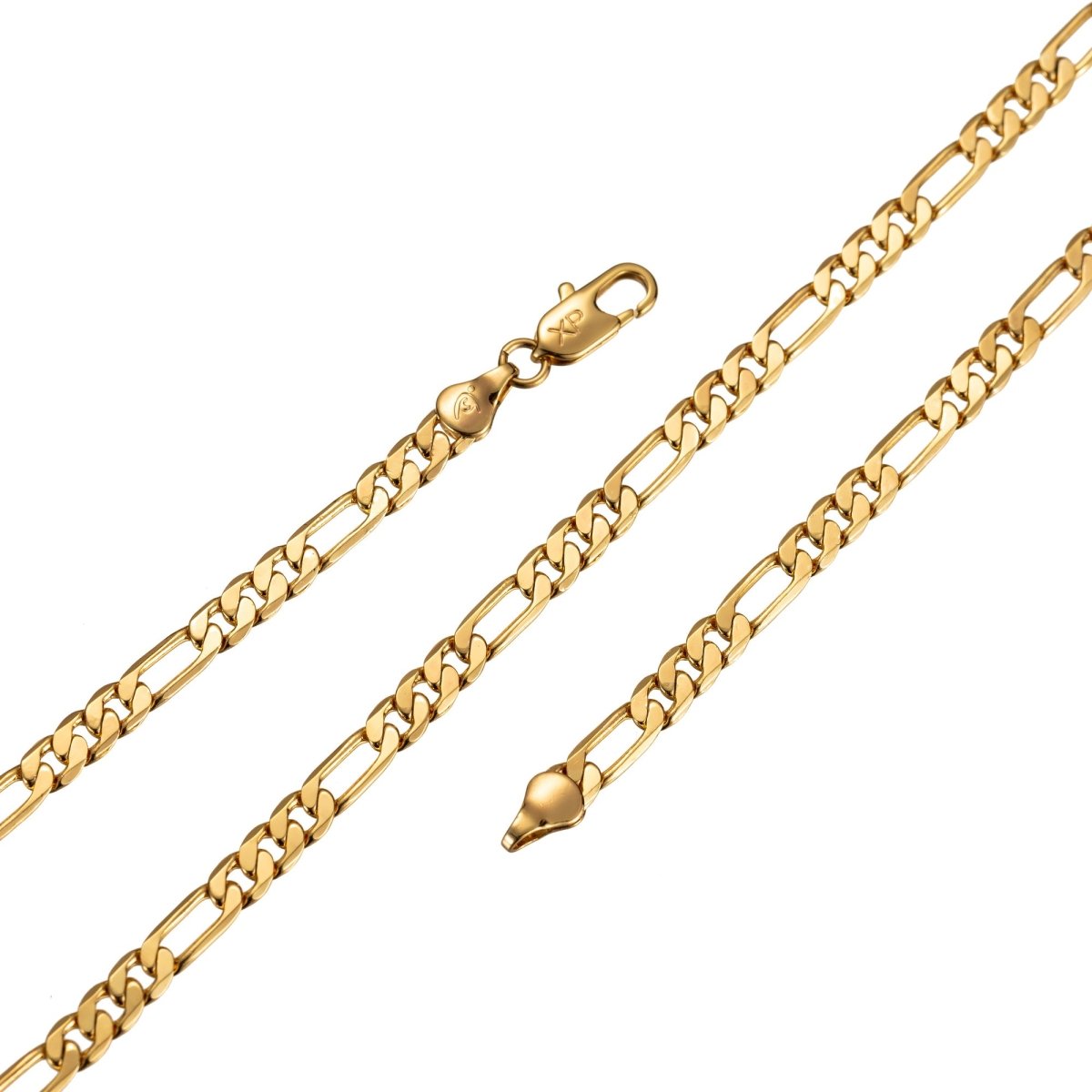 24K Gold plated 5mm Flat Figaro 17.7" Necklace w/ Lobster Clasps | CN-488 Clearance Pricing - DLUXCA