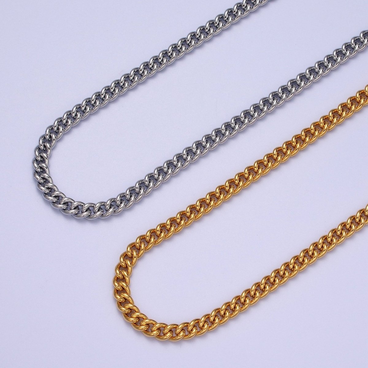 24K Gold plated 5mm Width Curb Gold, Silver Unfinished Chain | ROLL-978, ROLL-979 Clearance Pricing