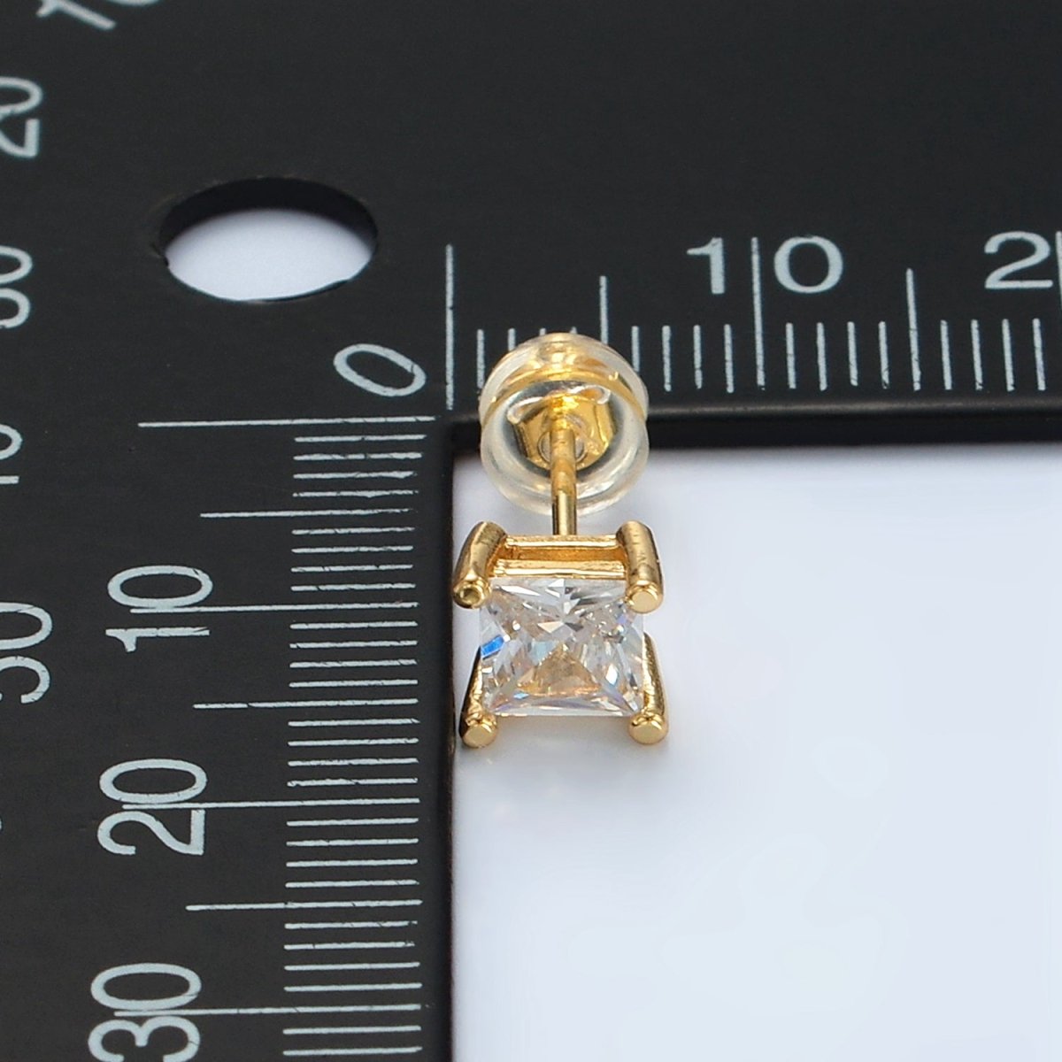 24K Gold plated 6.3mm Clear CZ Square Baguette Stud Earrings | AB1223 - DLUXCA