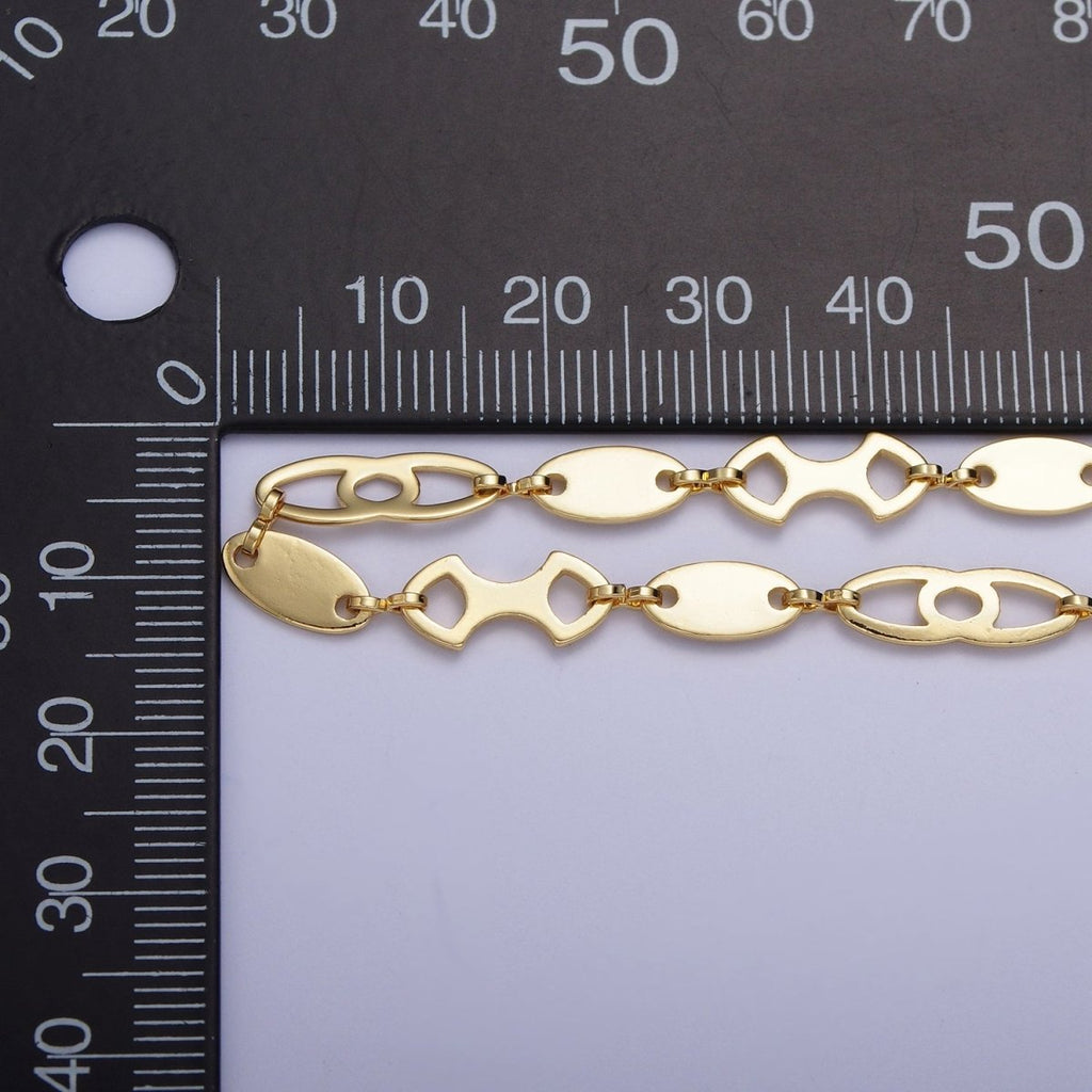 24K Gold plated 6.5mm Designed Anchor Unfinished Bulk Chain For Jewelry Making | ROLL-863 Clearance Pricing - DLUXCA