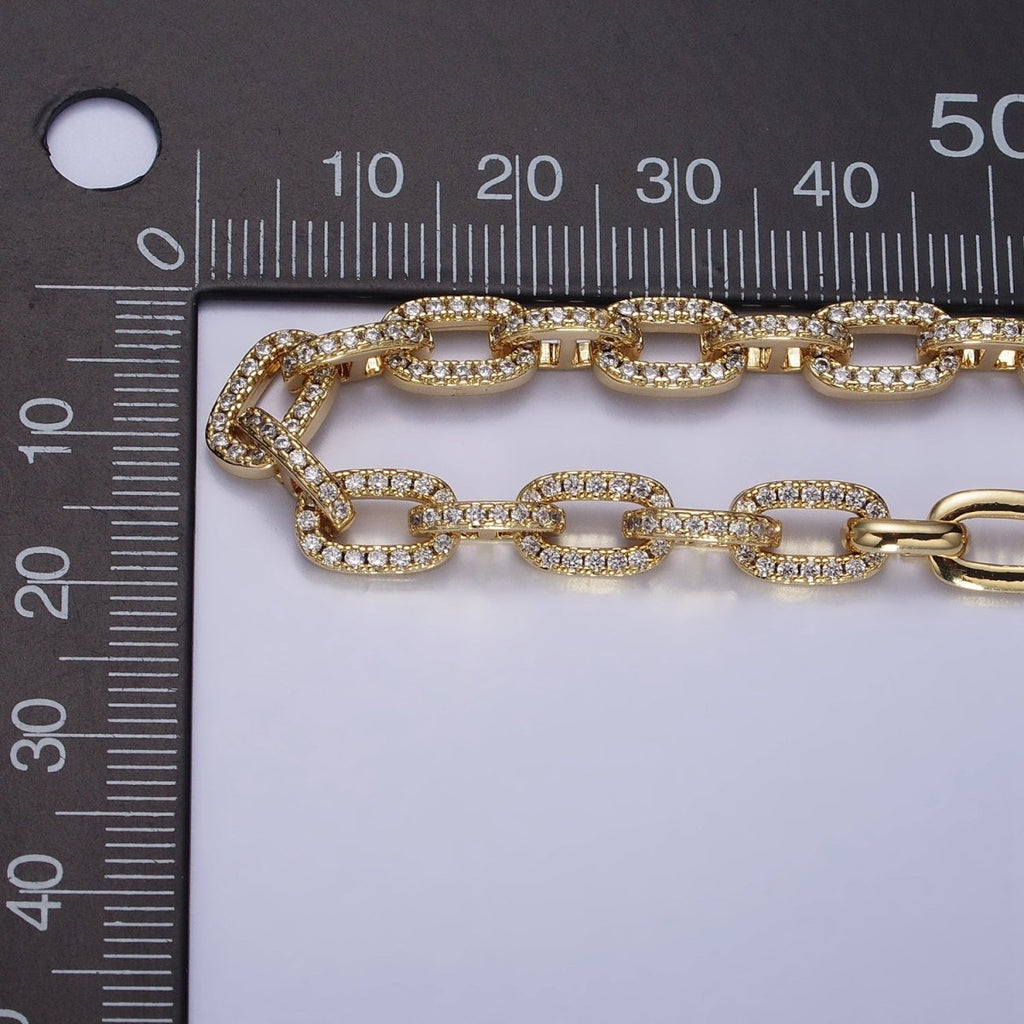 24K Gold plated 6.5mm Half Micro Paved CZ Paperclip 17 Inch Chain Necklace in Gold & Silver | WA-1674 WA-1675 Clearance Pricing